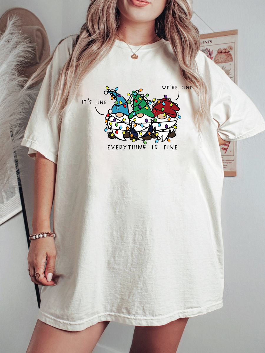Oversized It’s Fine We’Re Fine Everything Is Fine Gnomes T-Shirt