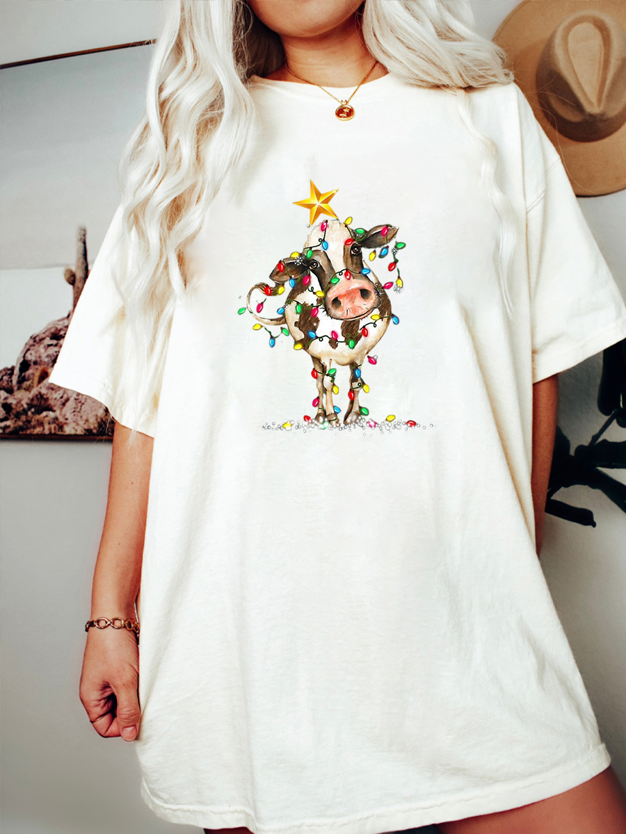 Plus Size Cute Cow Christmas Shirt