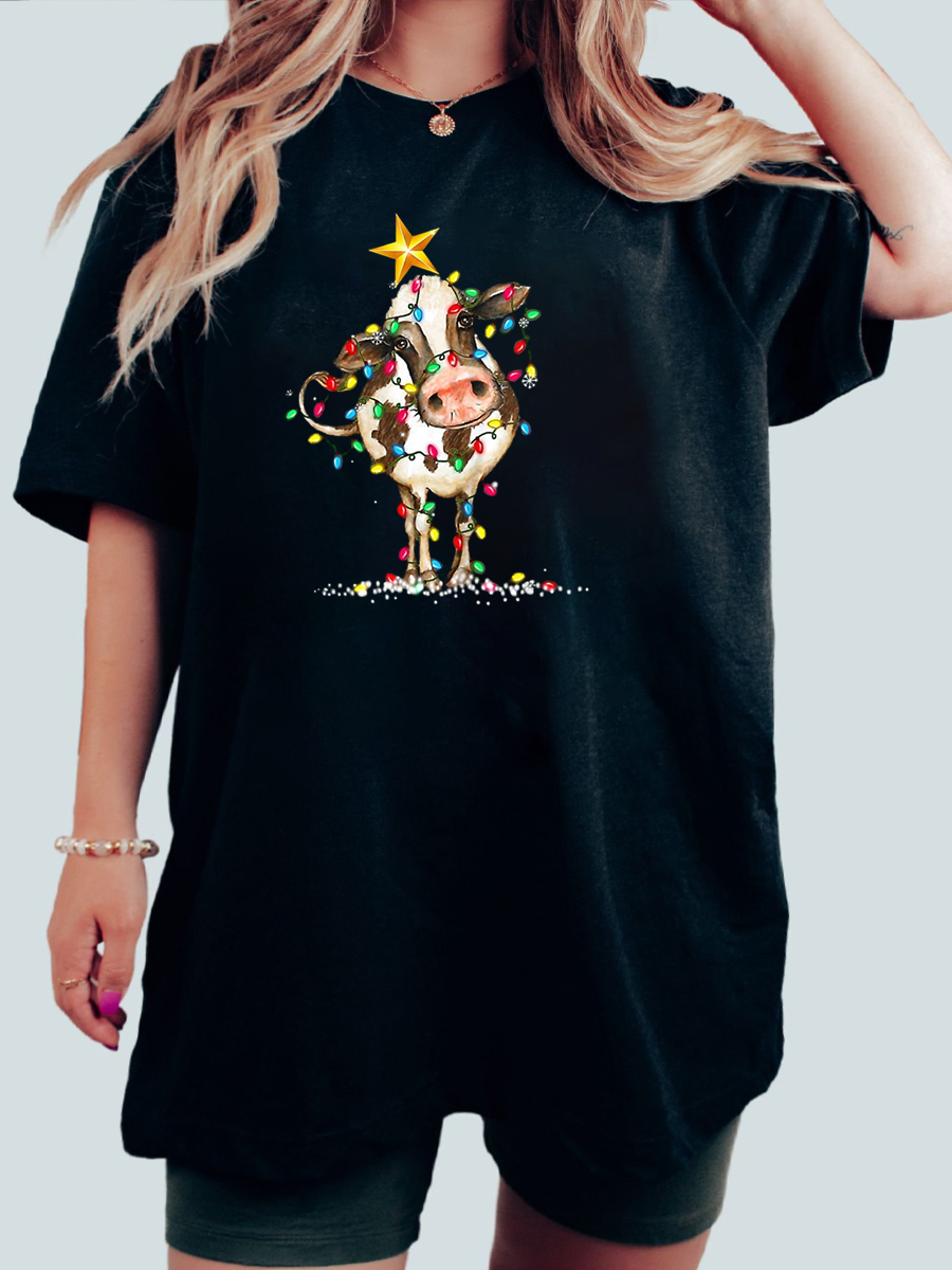 Plus Size Cute Cow Christmas Shirt