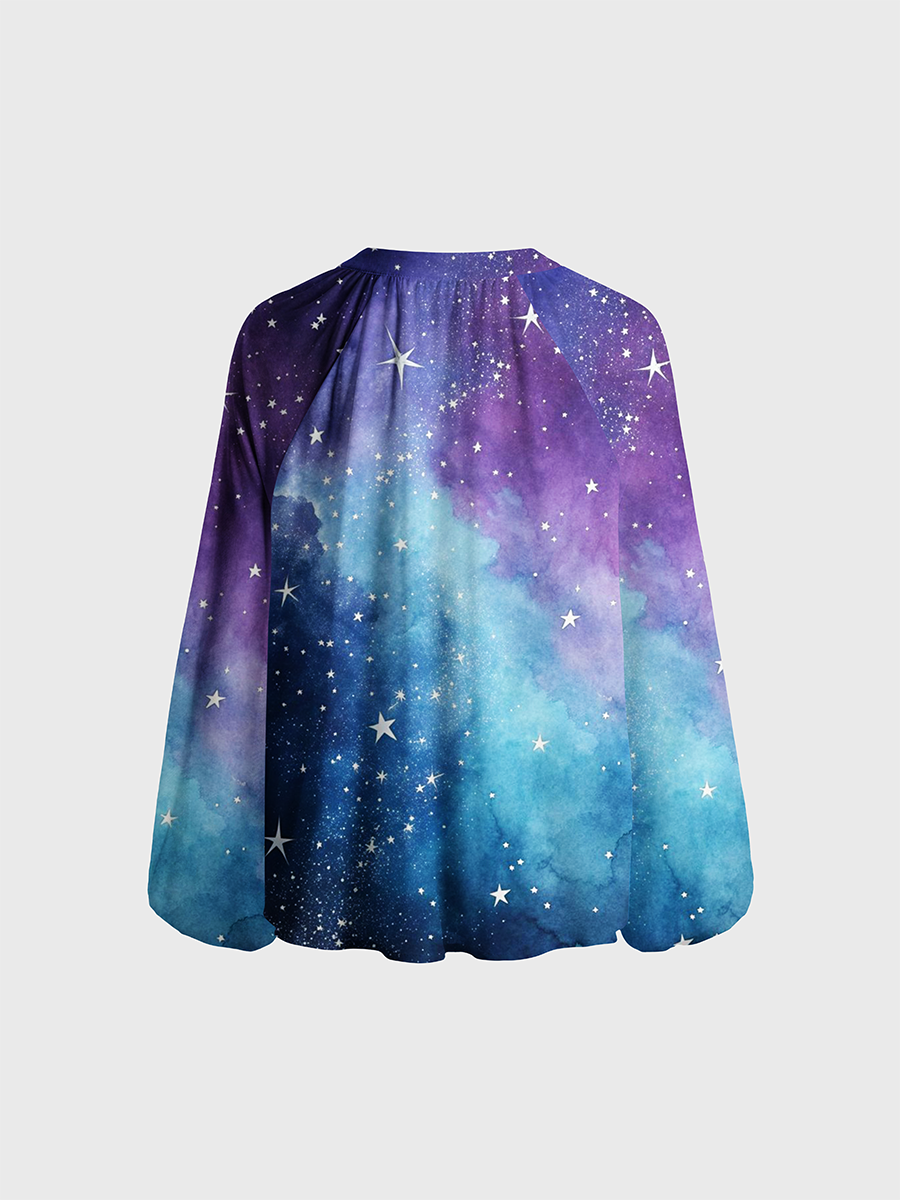 Watercolor Galaxy Neck Tie Blouse