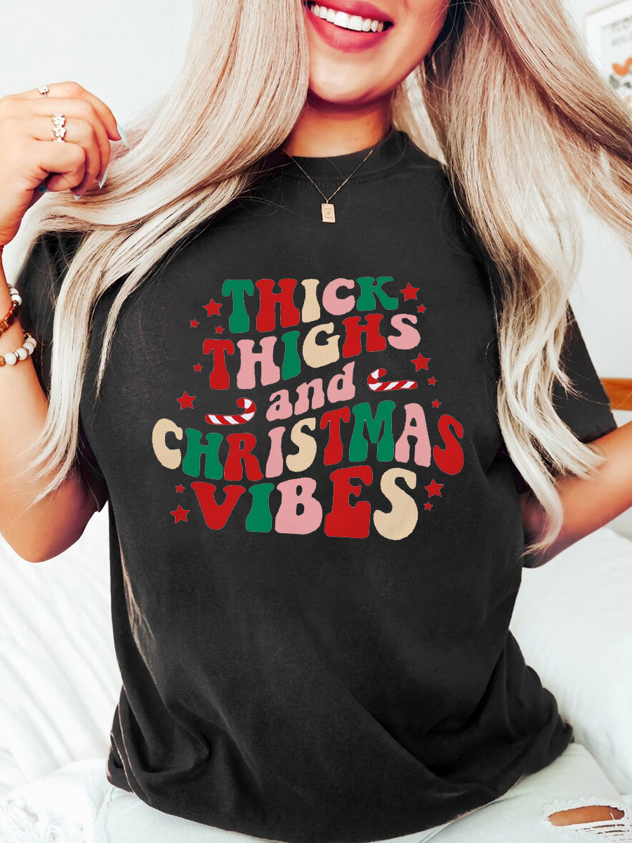 Thick Thighs And Christmas Vibes Plus Size T-Shirt