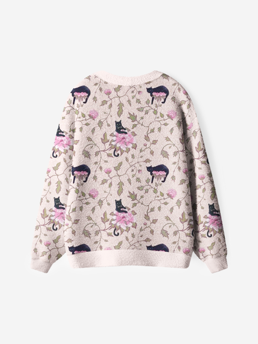 Vintage Black Cat Bloom Cardigan Sweaters
