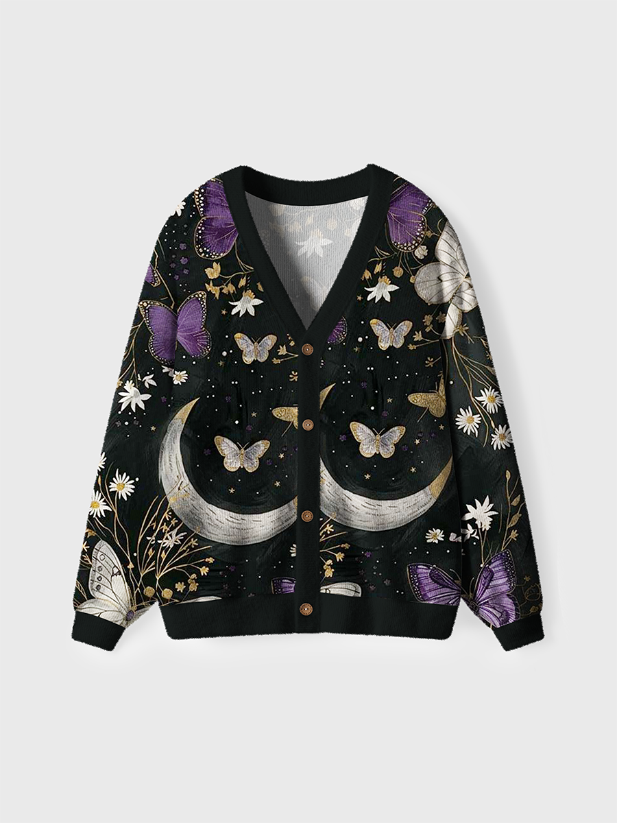 Vintage Midnight Moon & Butterflies Cardigan Sweaters