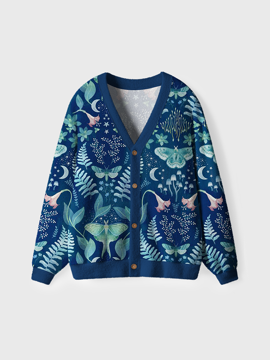 Vintage Celestial Night Garden Print Cardigan Sweaters