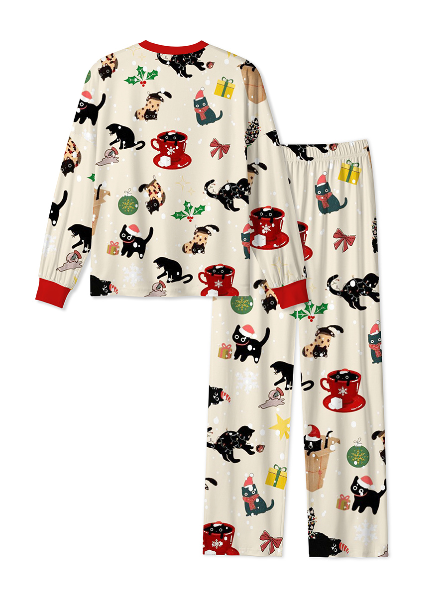 Vintage Cute Christmas Black Cat Mixed Pajamas