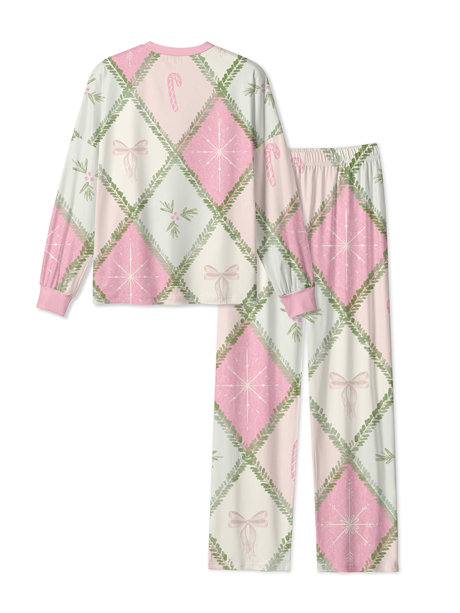 Vintage Pastel Pink Green Diamond Christmas Mixed Pajamas