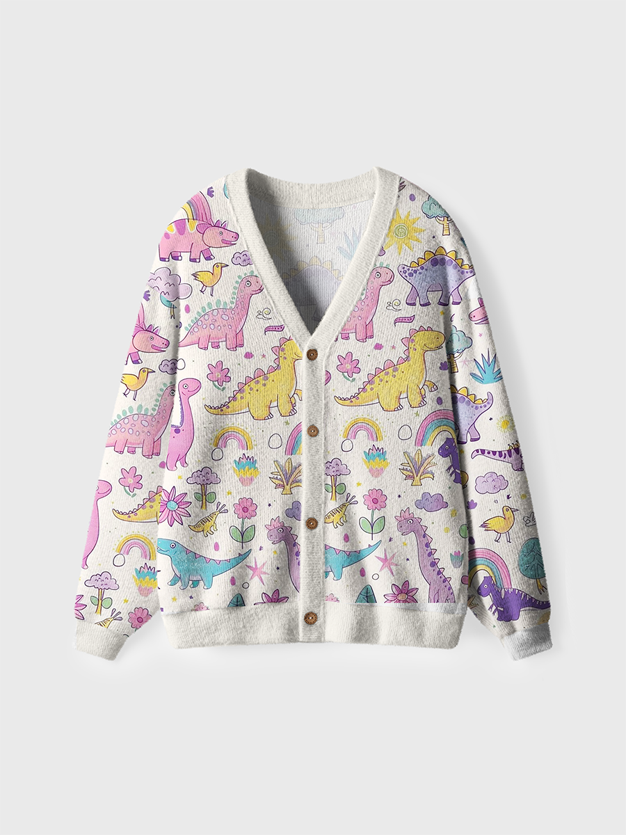 Soft Sketch-Style Dinosaur Cardigan Sweaters