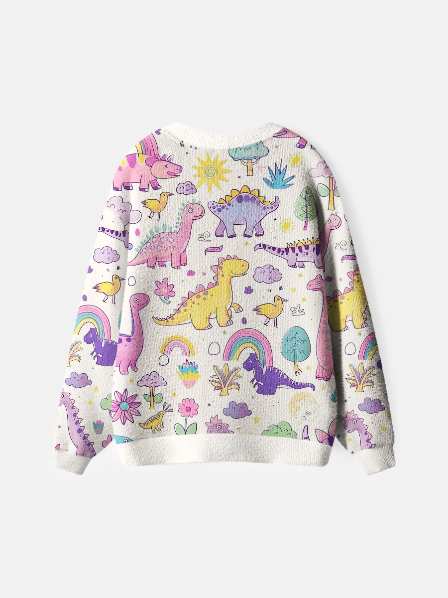 Soft Sketch-Style Dinosaur Cardigan Sweaters