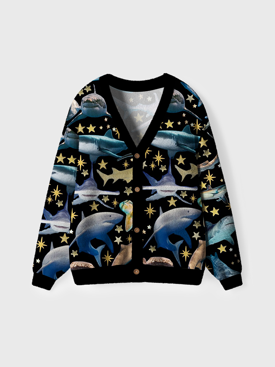 Vintage Starry Shark Cardigan Sweaters