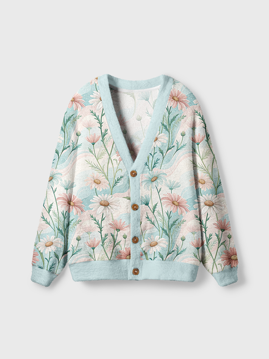 Vintage Pastel Daisy Floral Pop Cute Cardigan Sweaters