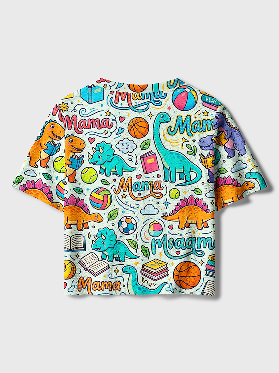 Light Green Dinosaur Reading Mama Kid Sport Crochet Button Down Cardigan