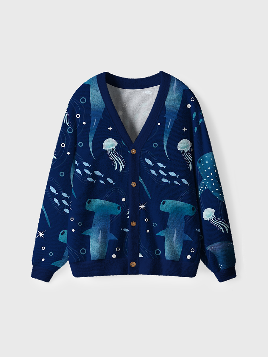 Vintage Whimsical Ocean Creature Cardigan Sweaters