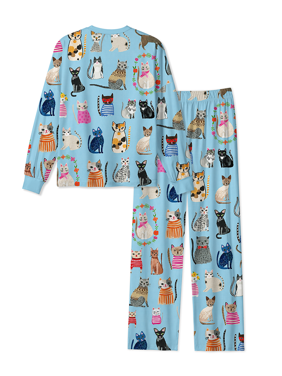 Vintage Cute Dress‑Up Cats Mixed Pajamas