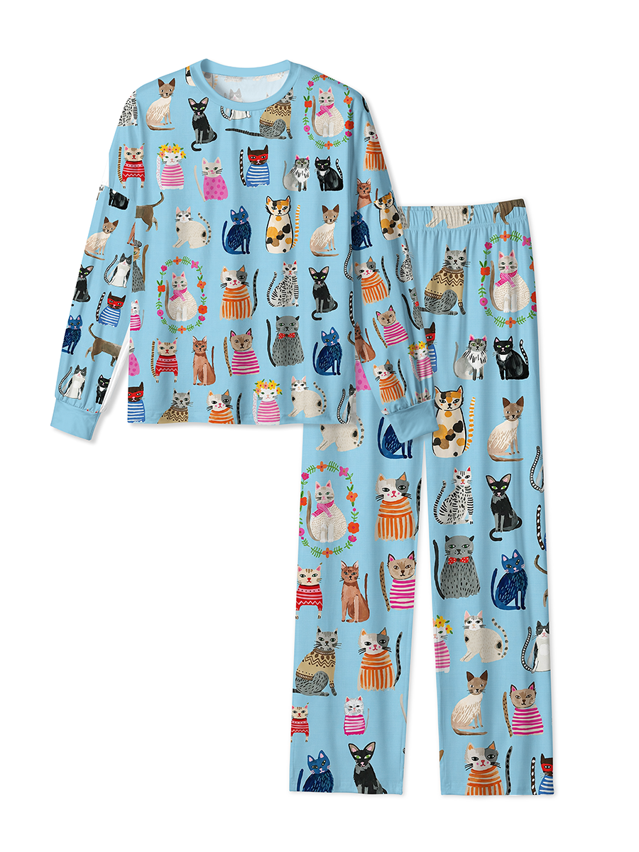 Vintage Cute Dress‑Up Cats Mixed Pajamas