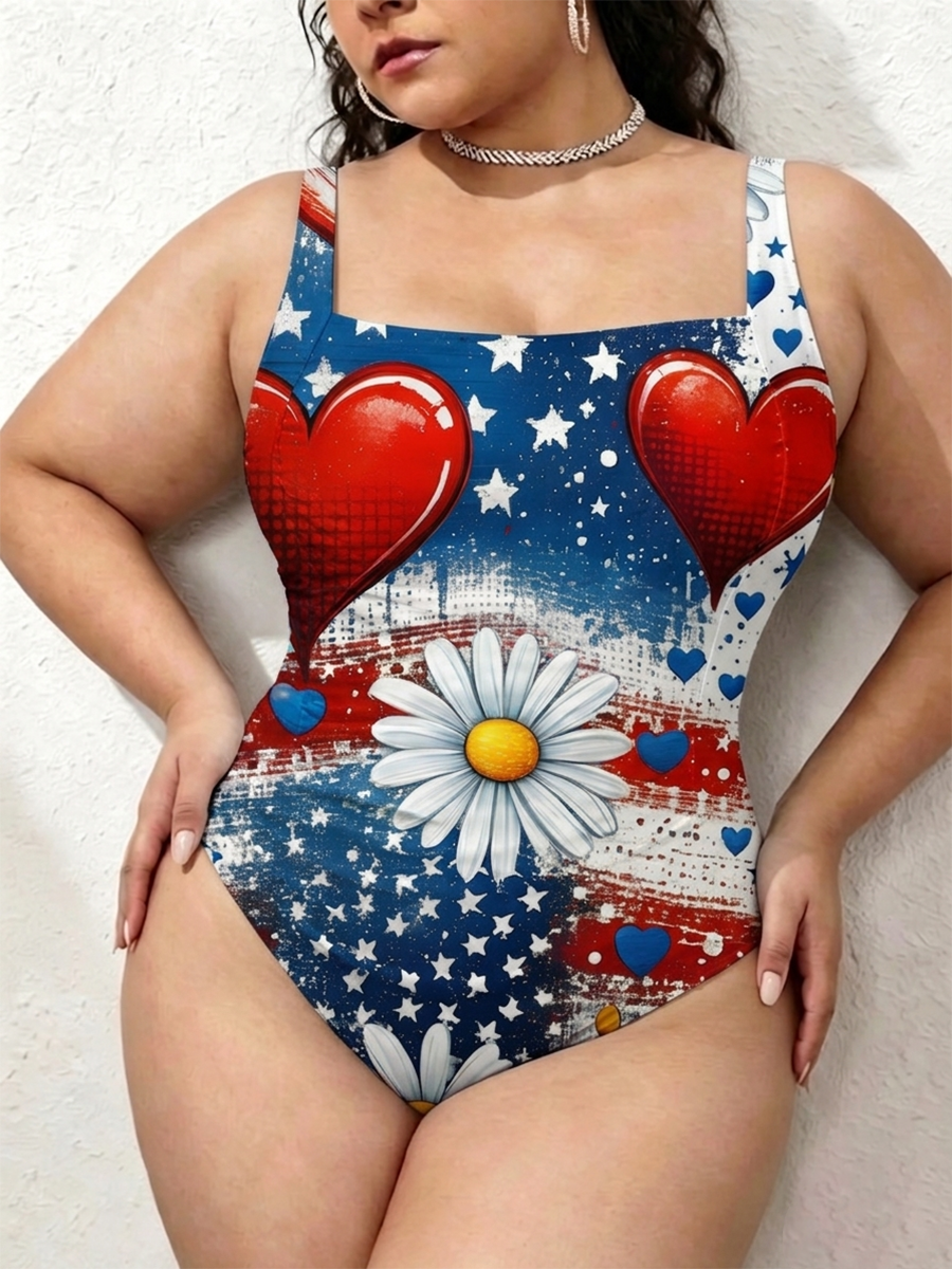 Vintage American Daisies & Hearts Grunge Gathered Swimsuit