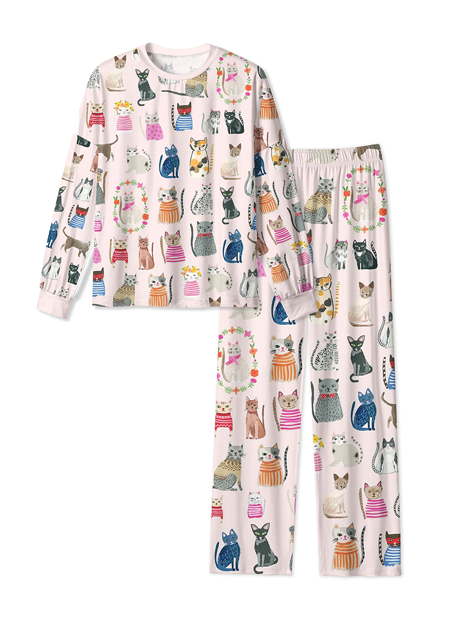 Vintage Cute Dress‑Up Cats Mixed Pajamas