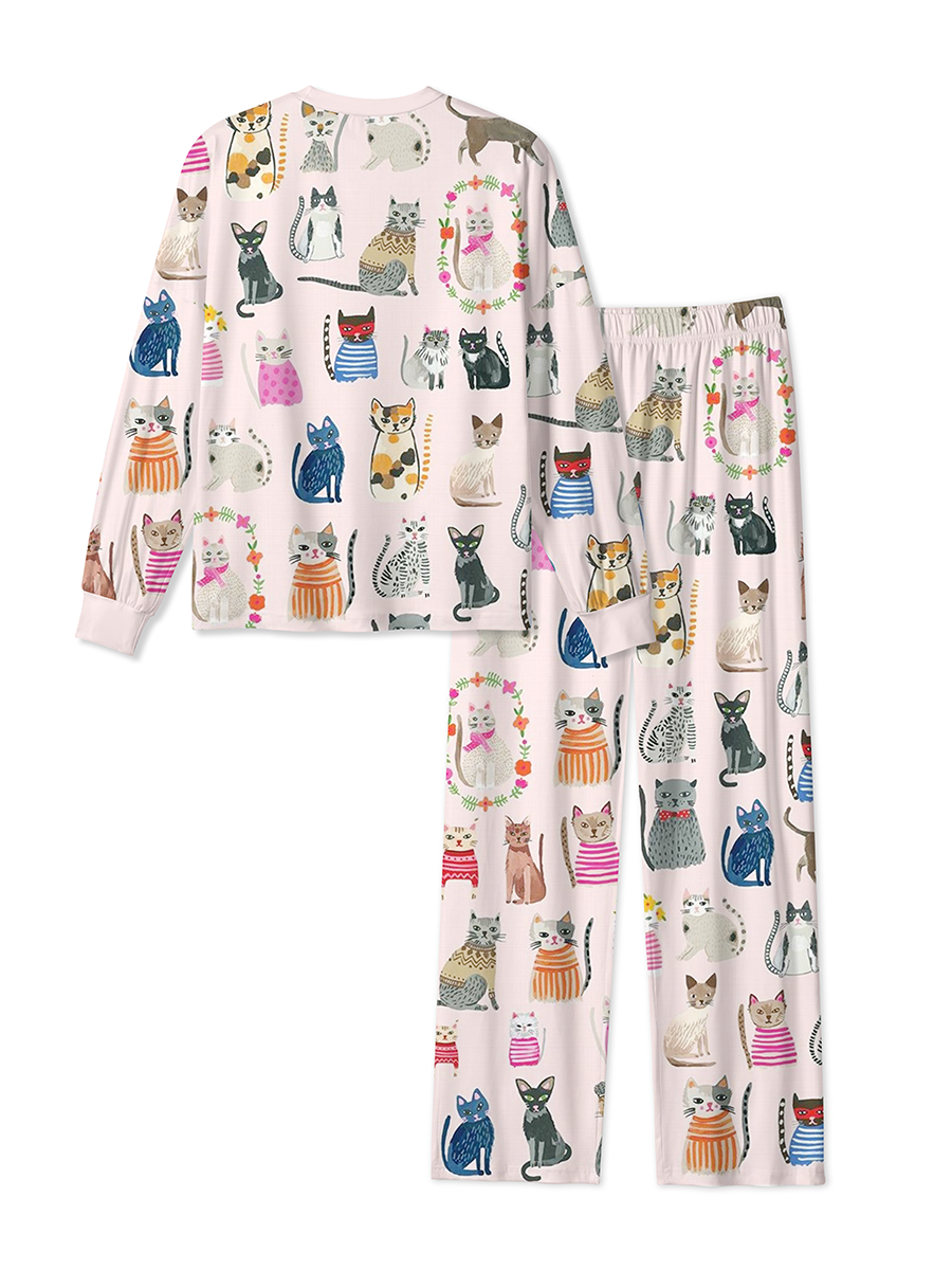 Vintage Cute Dress‑Up Cats Mixed Pajamas