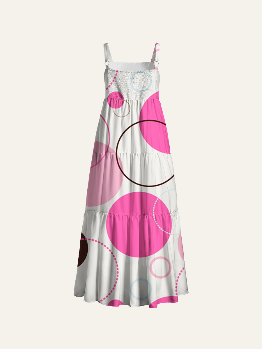 Pastel Polka Dot & Circle Minimal Adjustable Wide Straps Maxi Dress