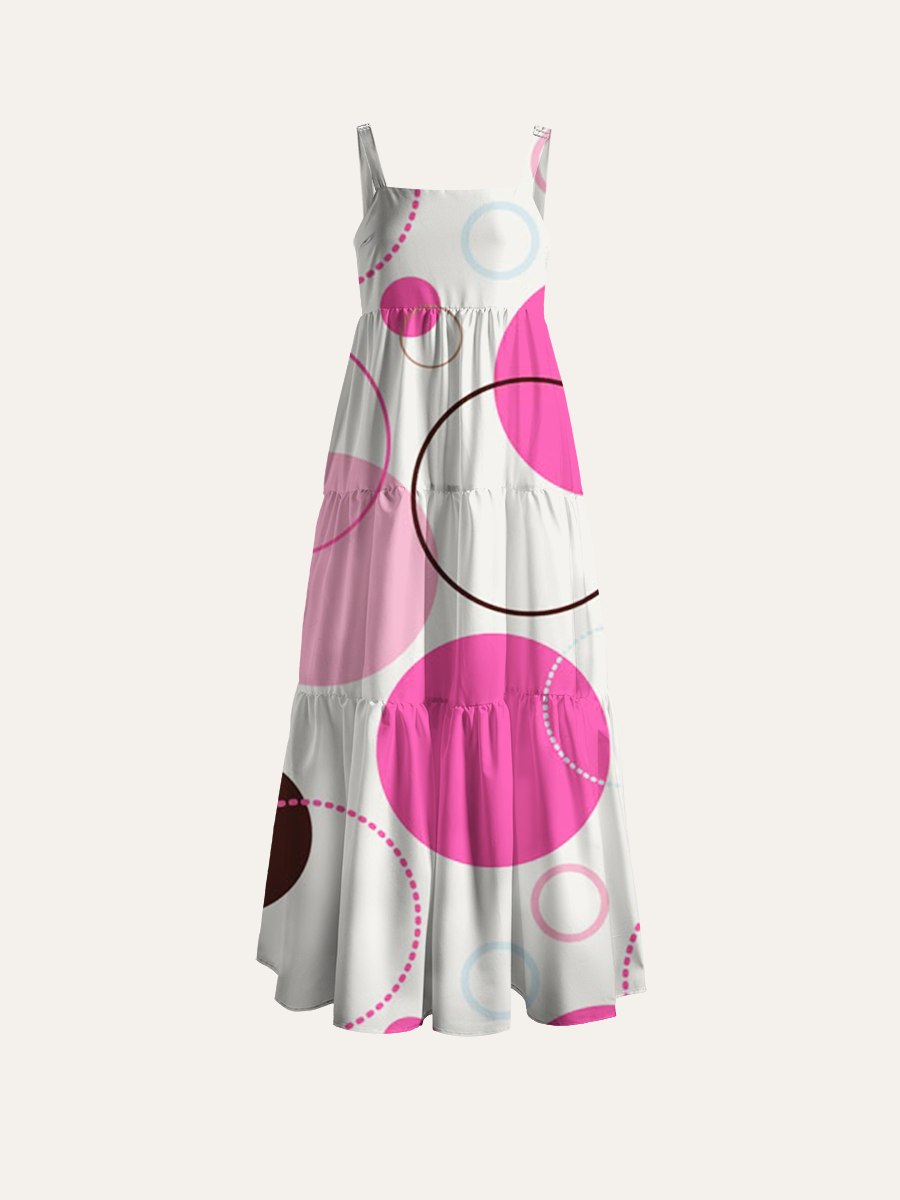 Pastel Polka Dot & Circle Minimal Adjustable Wide Straps Maxi Dress