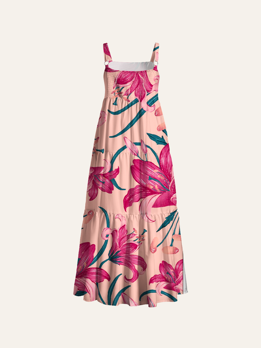 Blush Lily Floral Watercolor Adjustable Wide Straps Maxi Dress