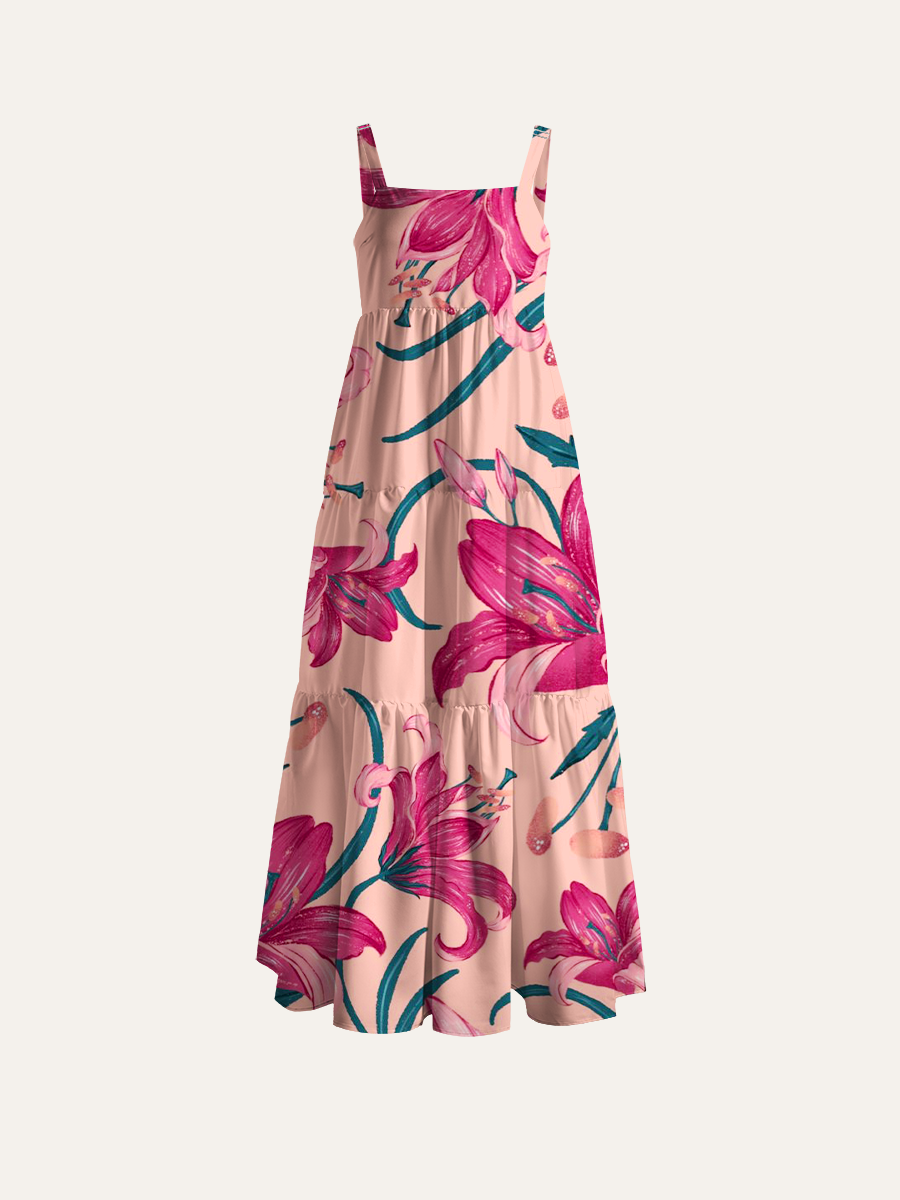 Blush Lily Floral Watercolor Adjustable Wide Straps Maxi Dress
