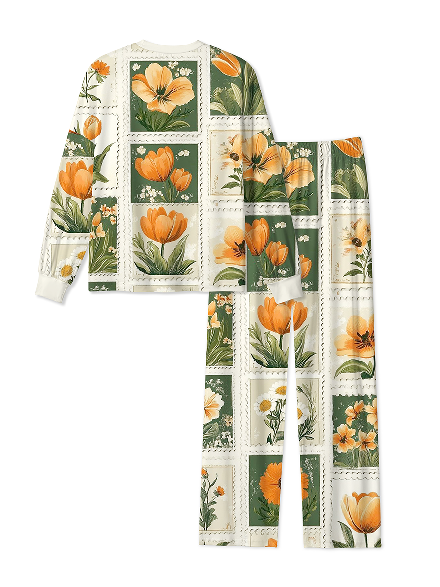 Vintage Stamp Orange Flowers Mixed Pajamas