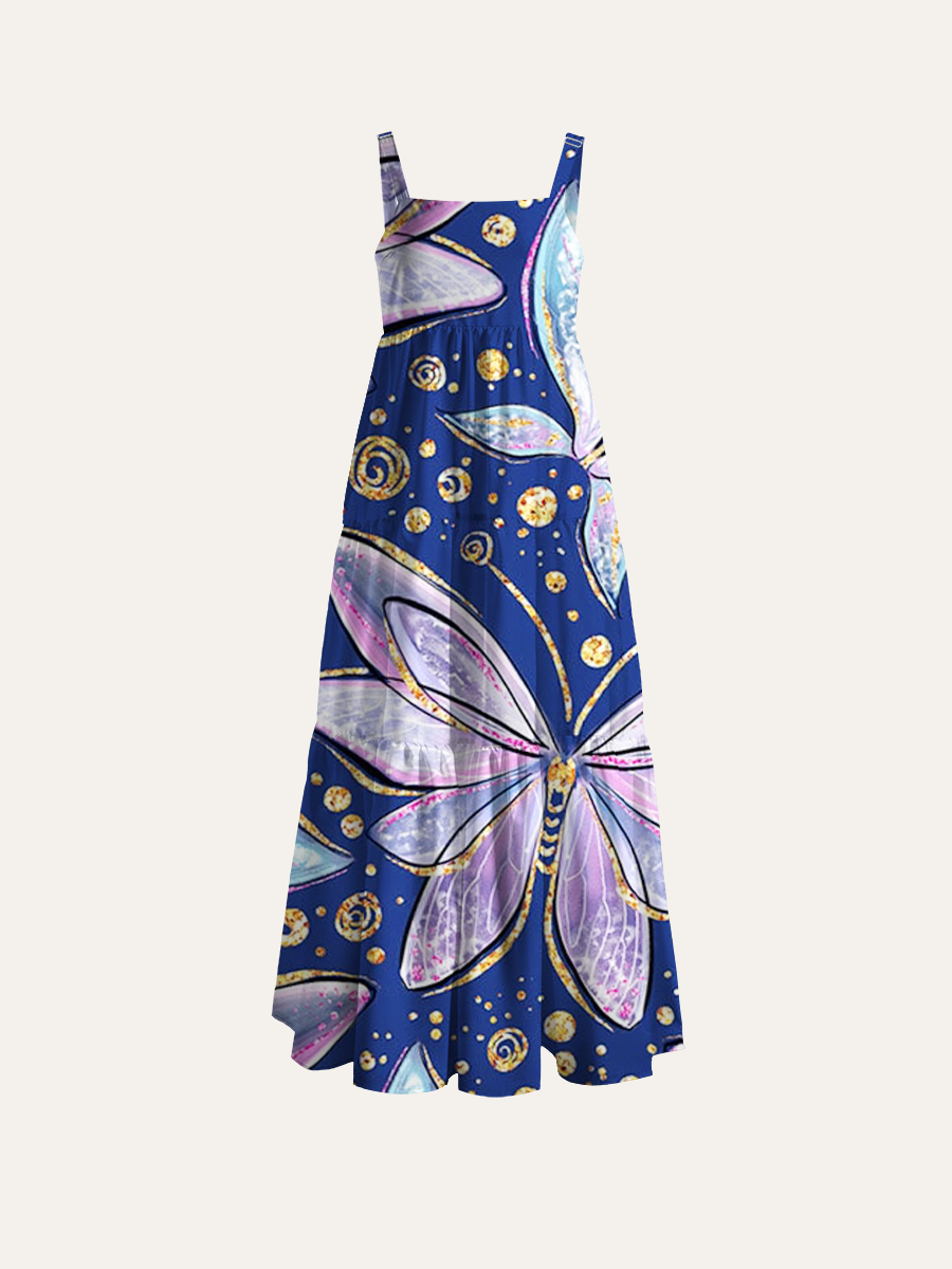 Whimsical Fairy Butterfly Adjustable Wide Straps Maxi Dress