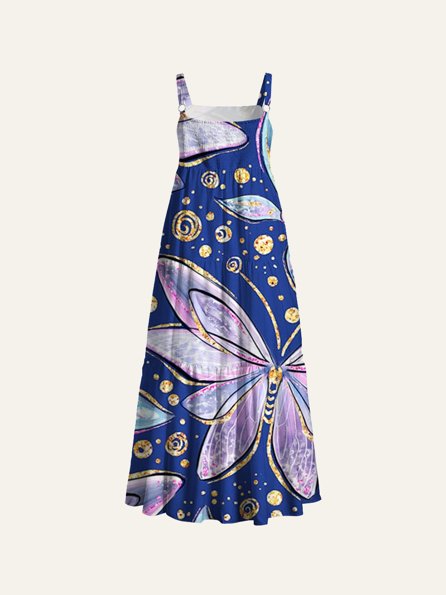 Whimsical Fairy Butterfly Adjustable Wide Straps Maxi Dress