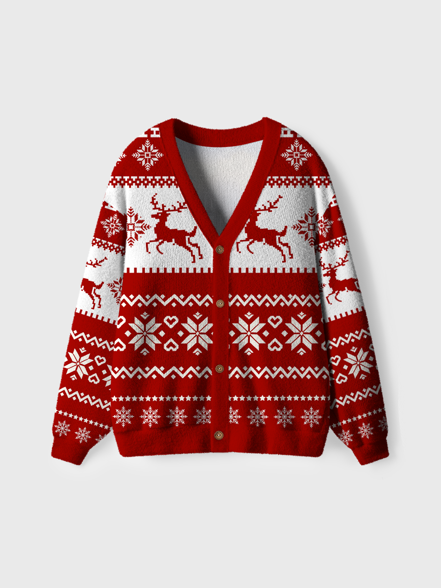 Vintage Red Christmas Reindeer Ugly Cardigan Sweaters