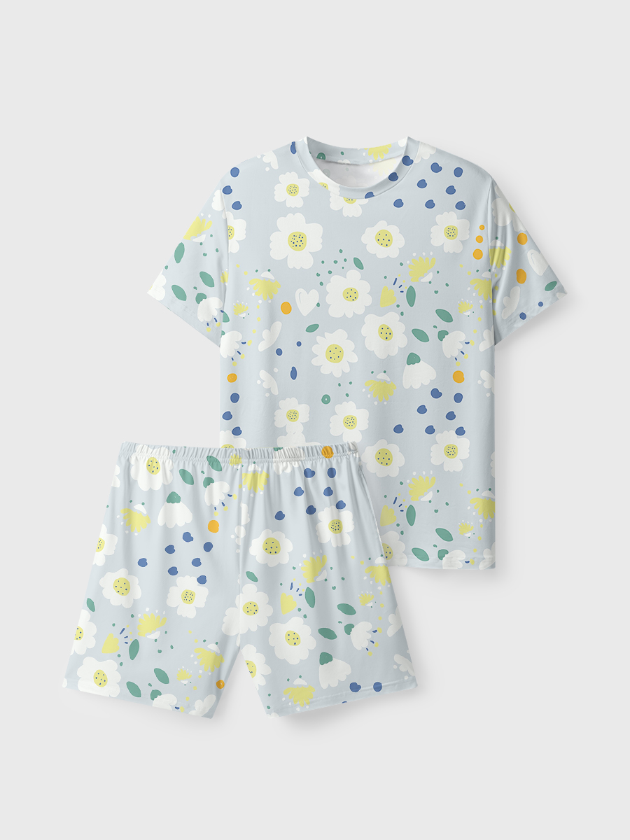 Vintage Sky Blue Pastel Floral Short Pajamas