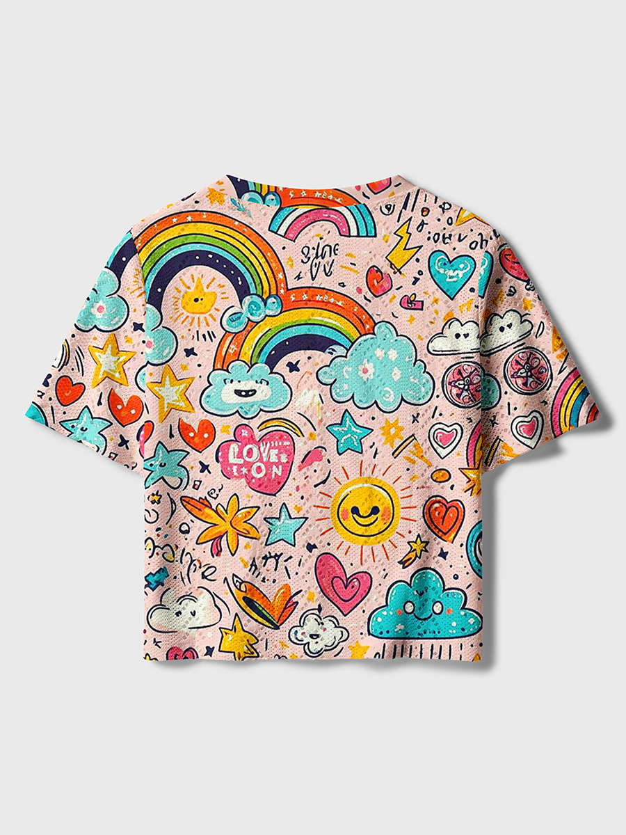Cute Rainbow Sun Cloud Doodle Crochet Button Down Cardigan