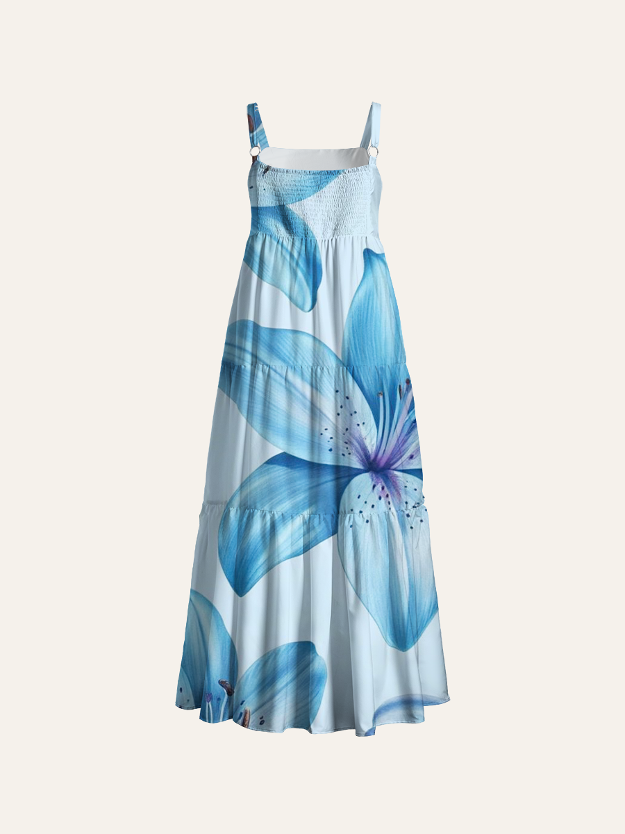 Delicate Blue Lily Adjustable Wide Straps Maxi Dress