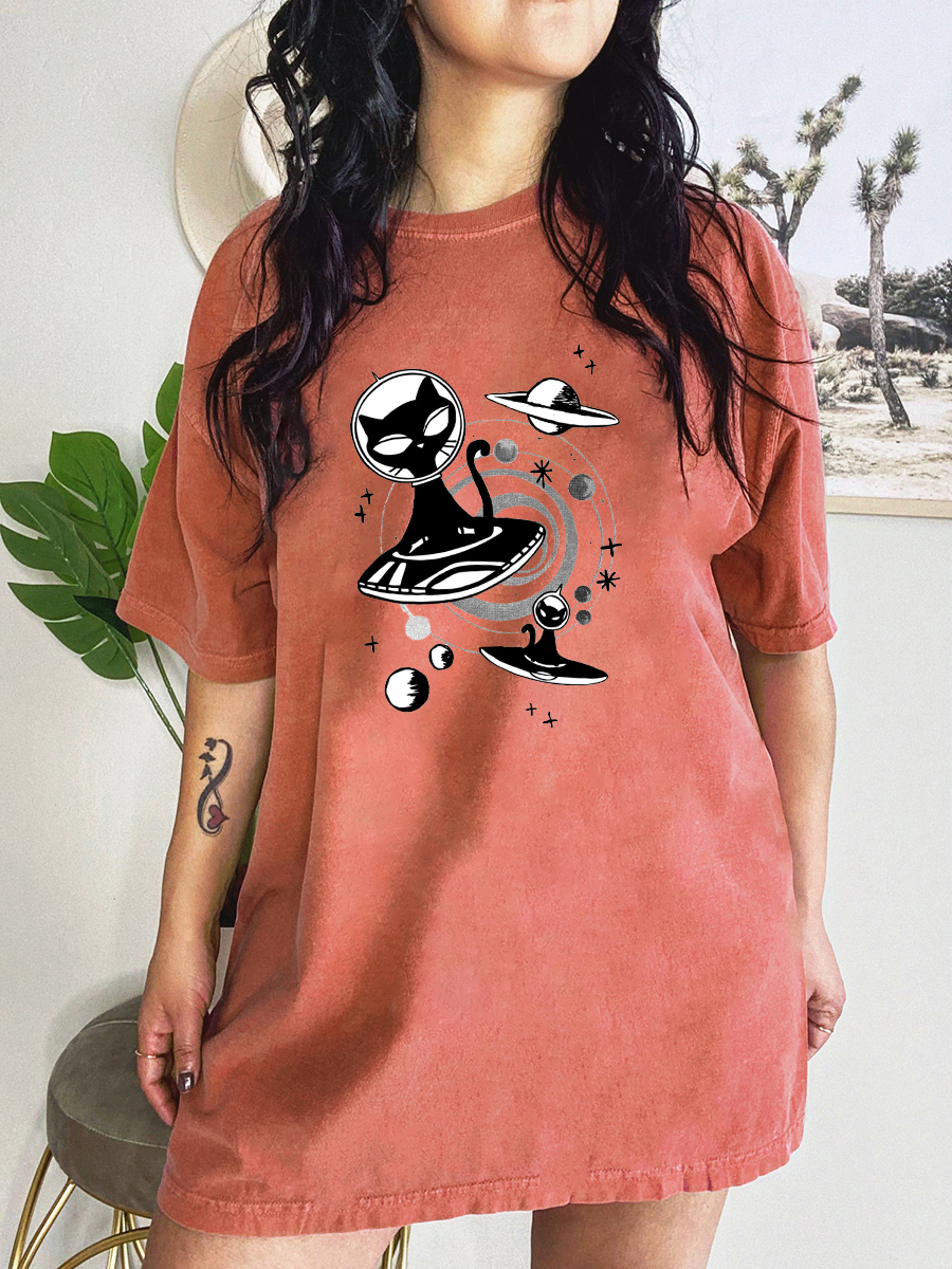 Women Alien Cat Plus Size T-Shirt