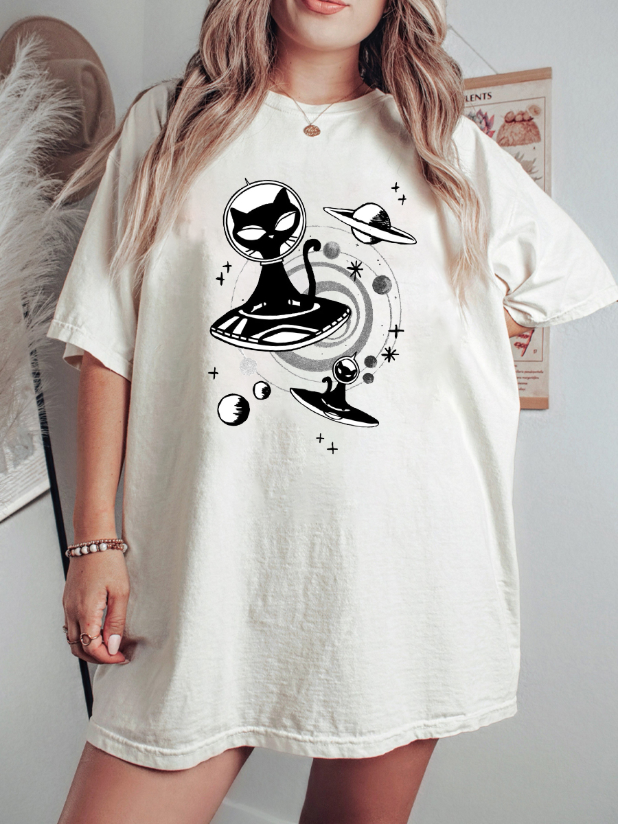 Women Alien Cat Plus Size T-Shirt