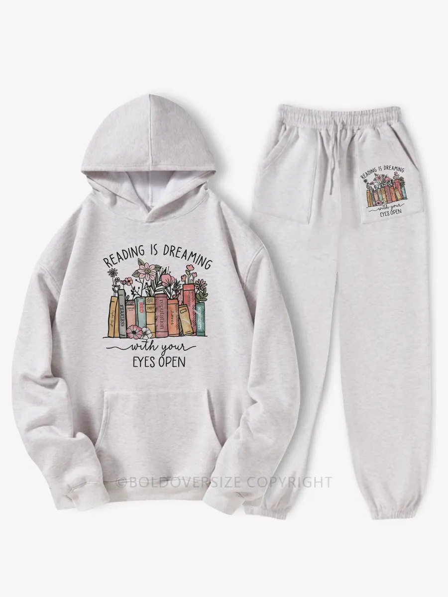 Vintage Reading Is Dreaming With Your Eyes Open Fleece Hoodie Suit