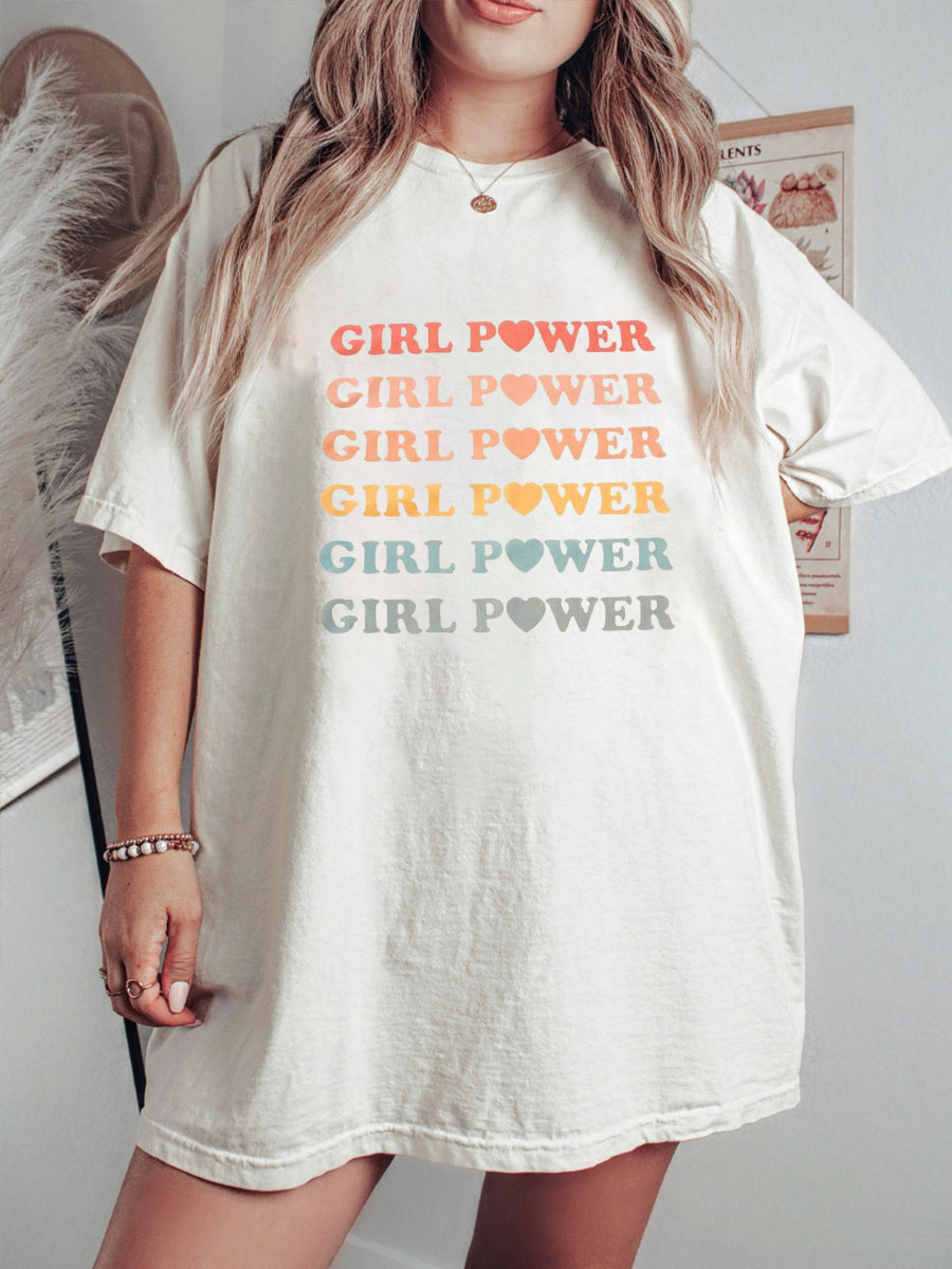 Plus Size Girl Power Pastel Rainbow Graphic Tee