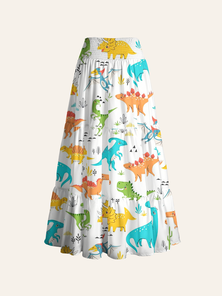 Playful Toddler Dinosaur Convertible Maxi Skirts