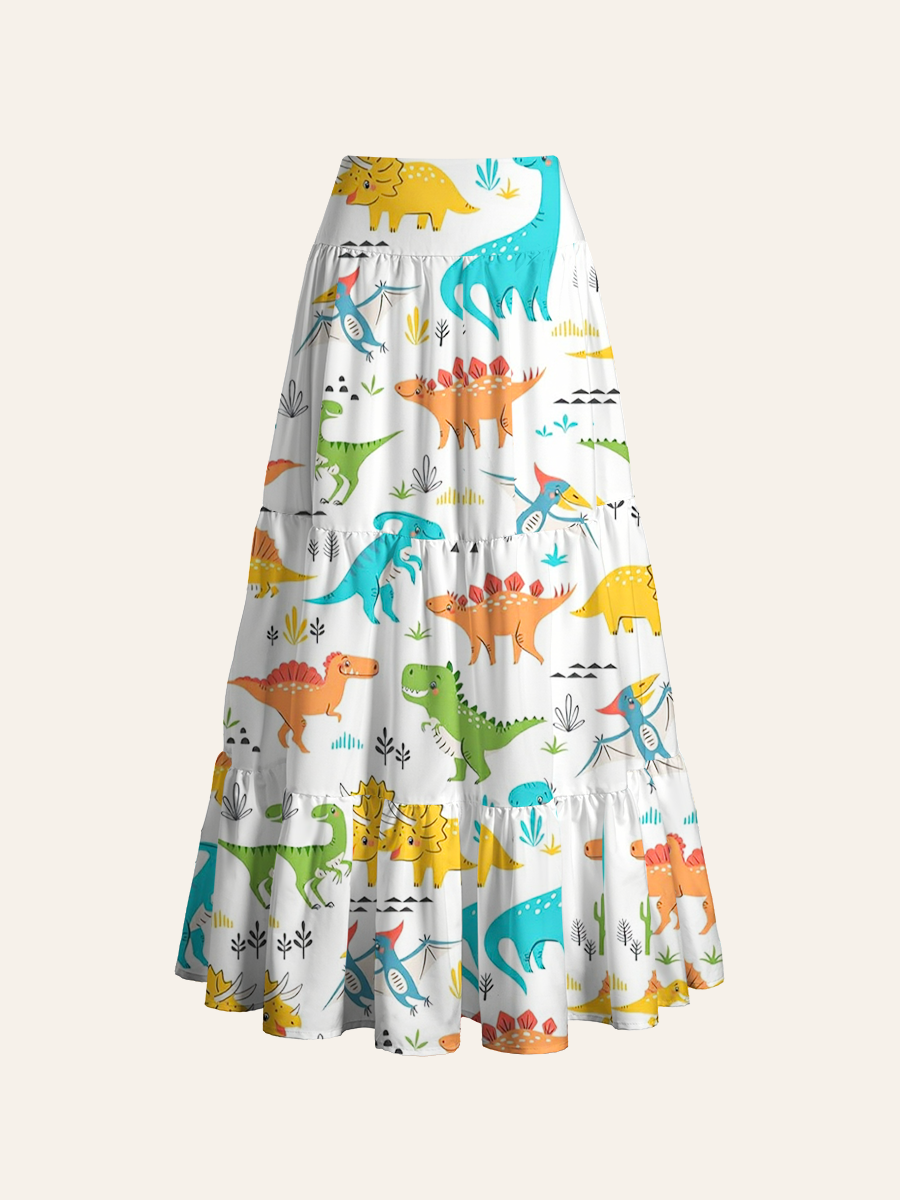 Playful Toddler Dinosaur Convertible Maxi Skirts