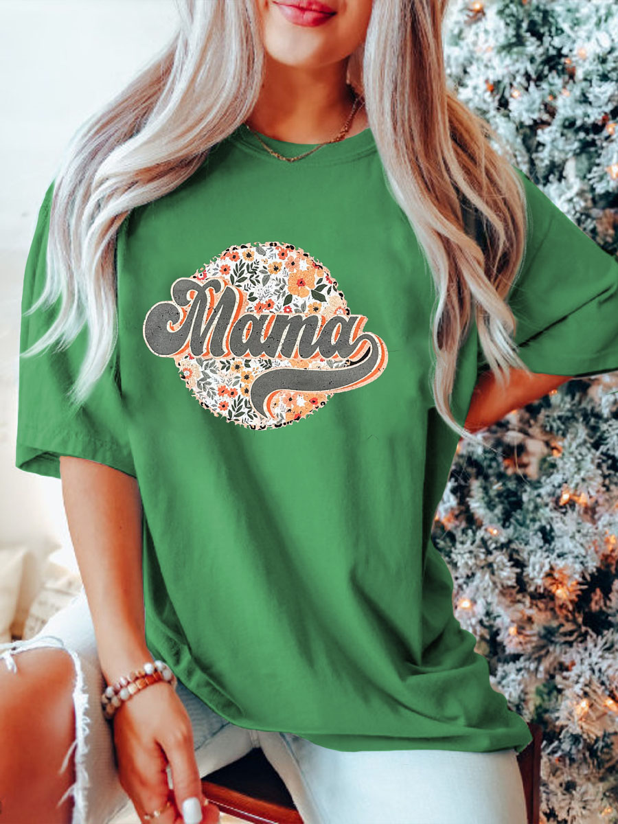 Plus Size Sage Retro Flowers Mama Graphic Tee