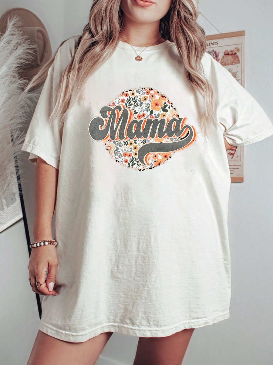 Plus Size Sage Retro Flowers Mama Graphic Tee