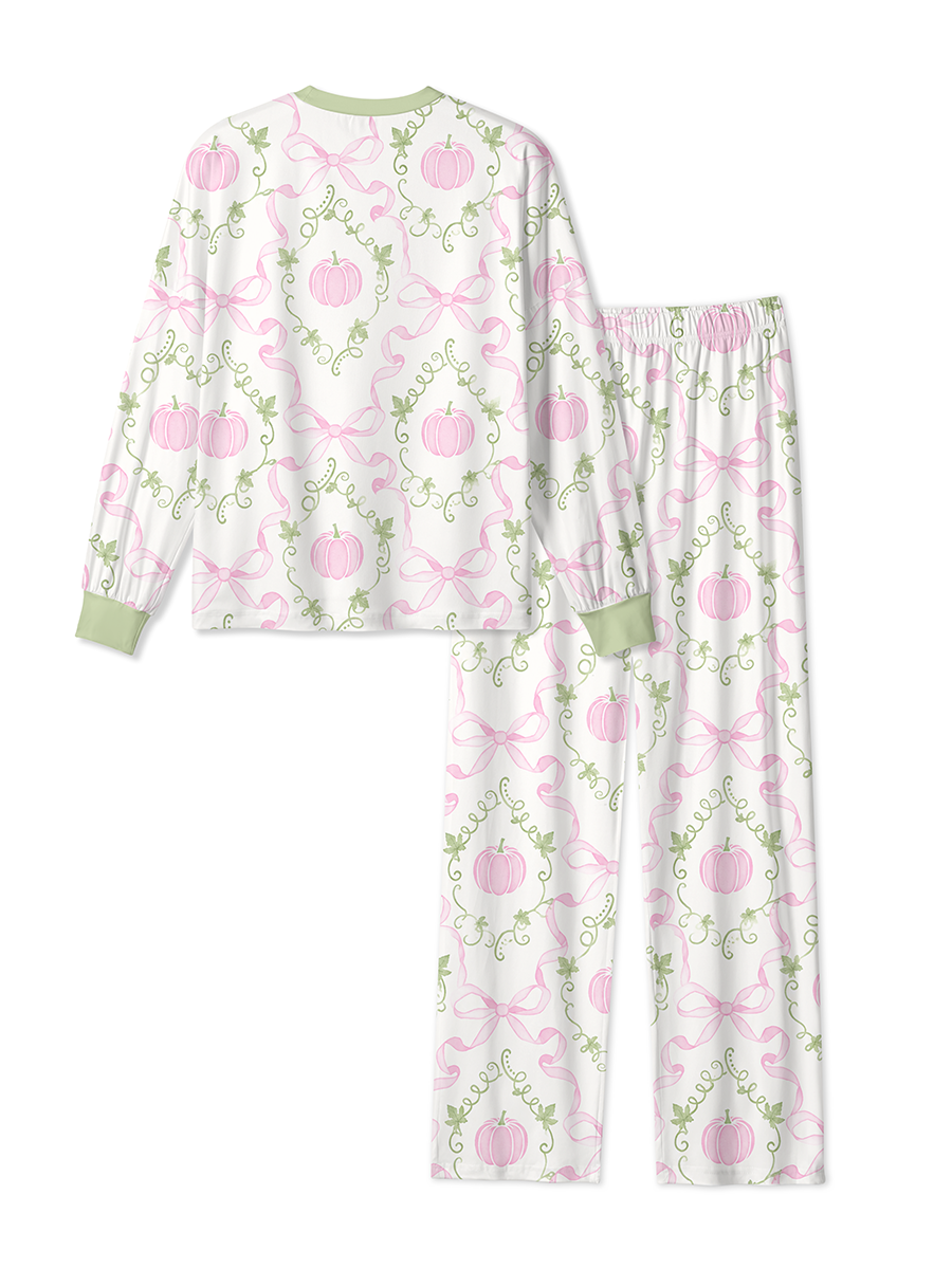 Vintage Pink Pumpkin Bow Fall Mixed Pajamas