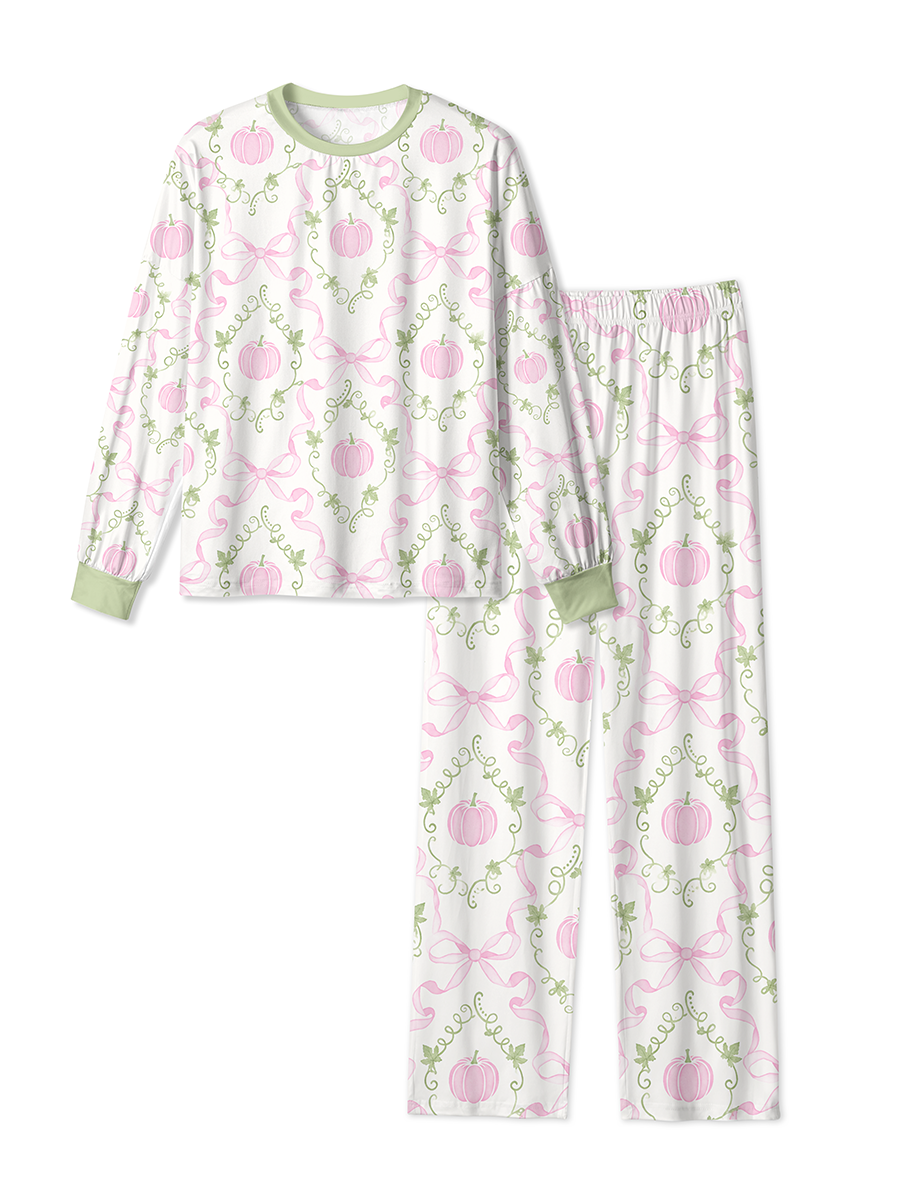 Vintage Pink Pumpkin Bow Fall Mixed Pajamas