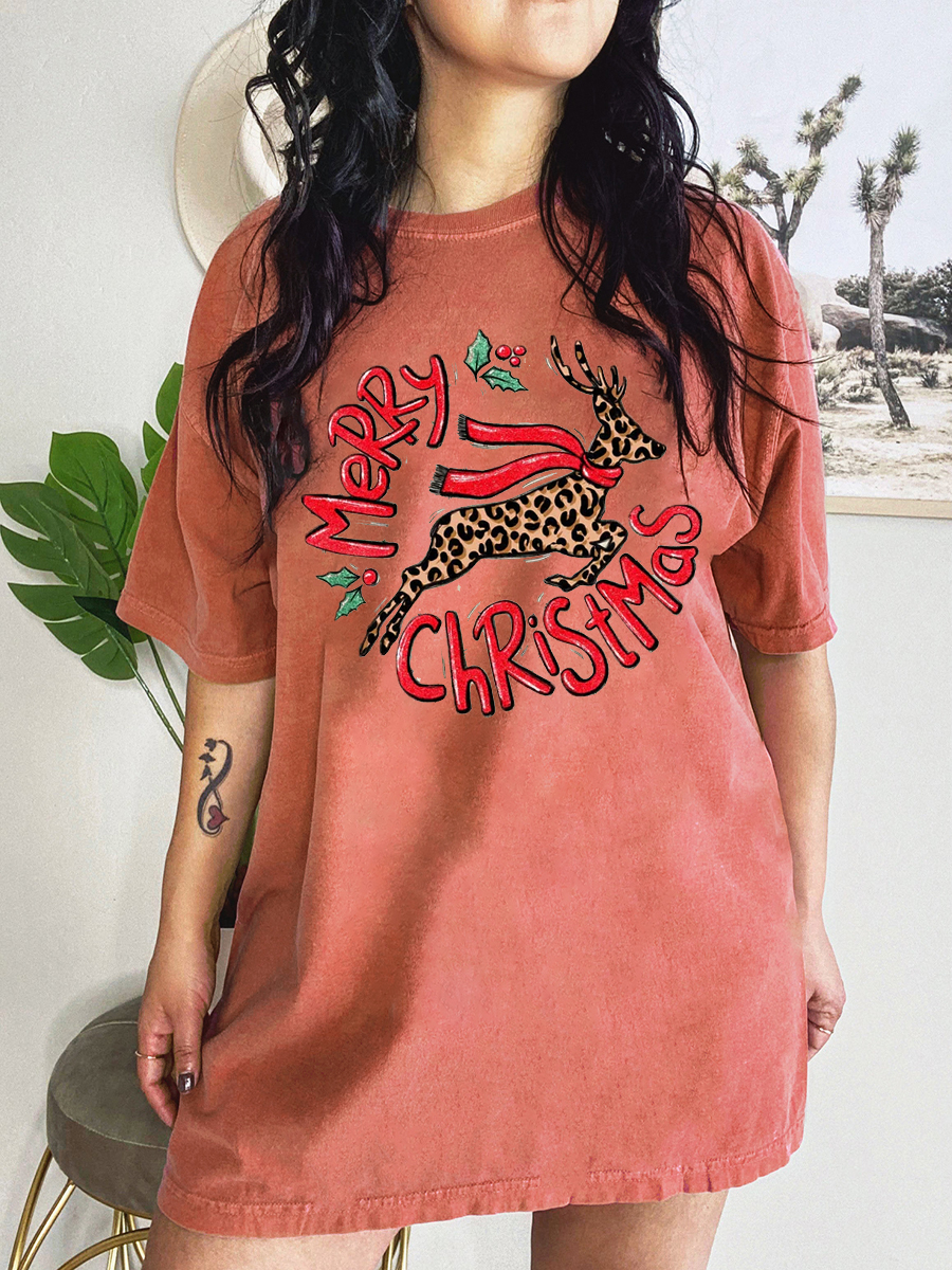 Leopard Reindeer Plus Size T-Shirt