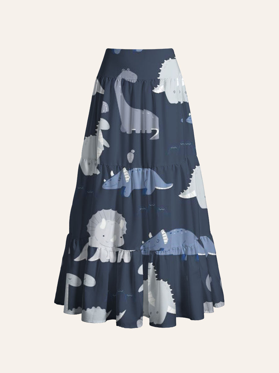 Night Blue Dinosaur Convertible Maxi Skirts