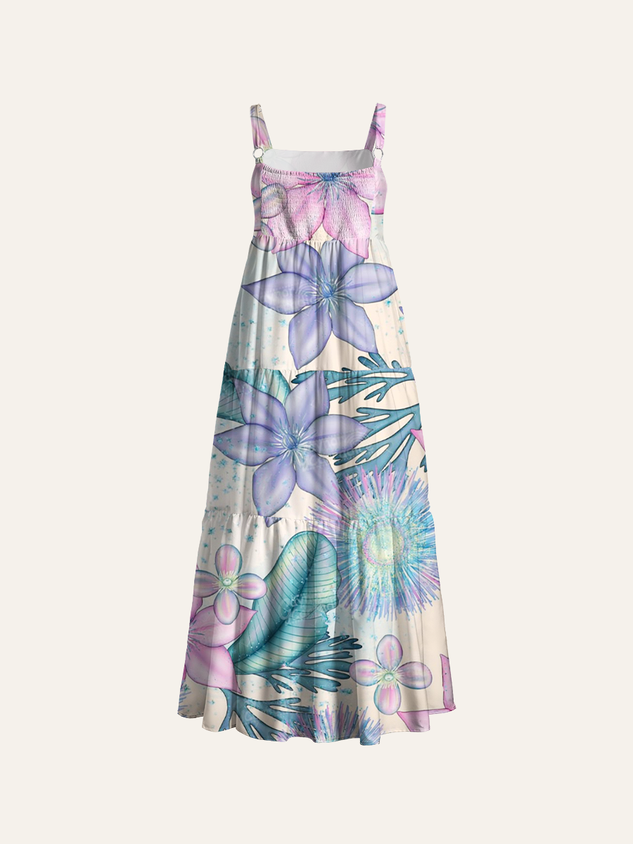 Ethereal Pastel Bloom Adjustable Wide Straps Maxi Dress
