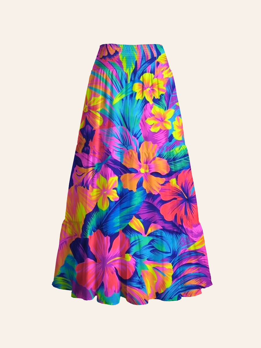 Retro 80s Tropical Floral Convertible Maxi Skirts