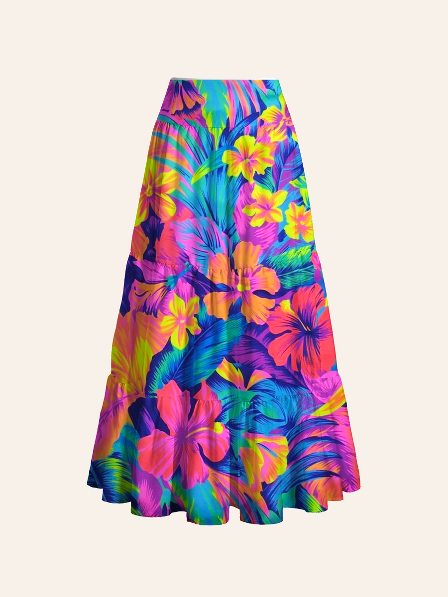 Retro 80s Tropical Floral Convertible Maxi Skirts