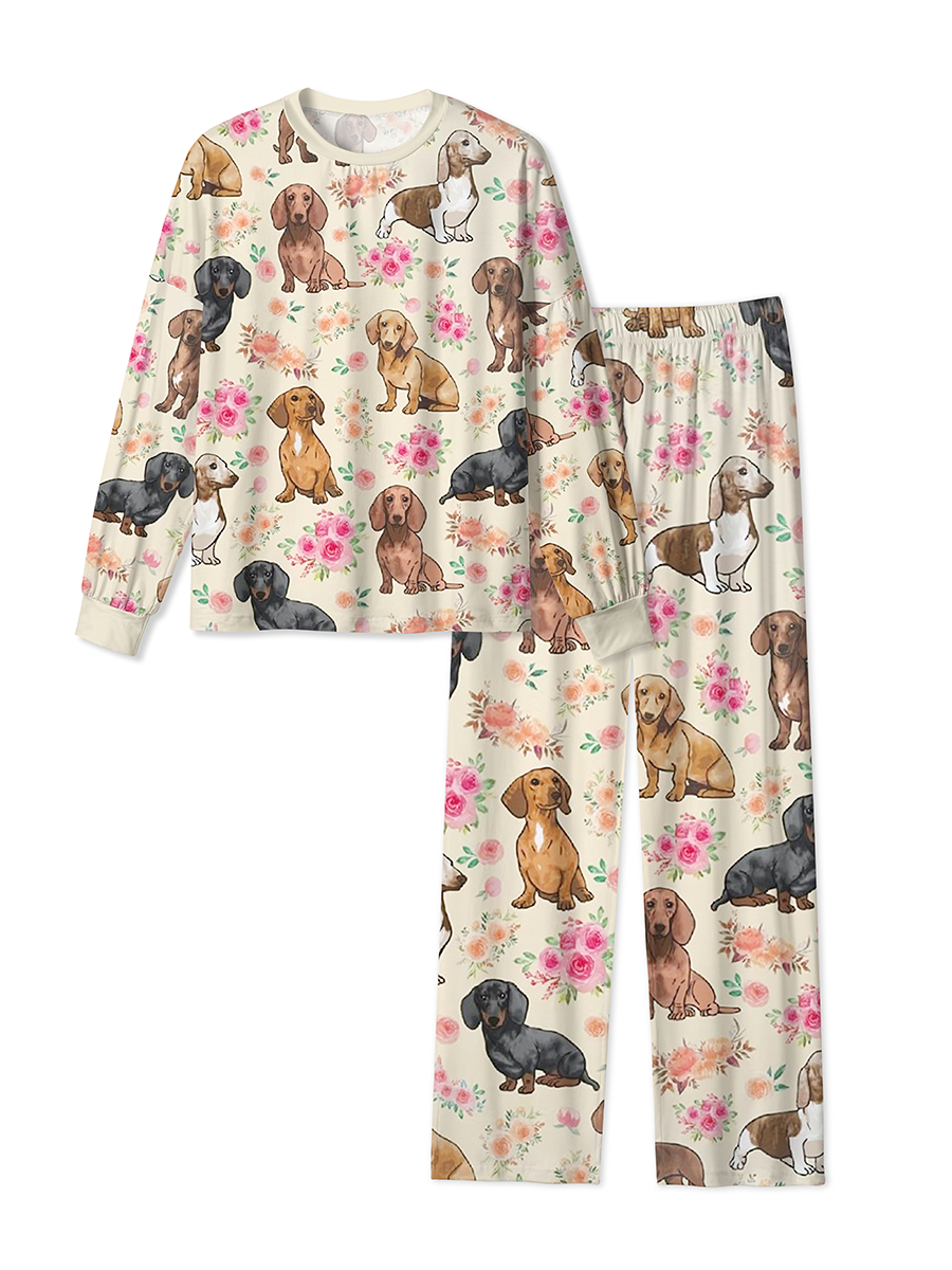 Vintage Dachshund and Pink Floral Mixed Pajamas