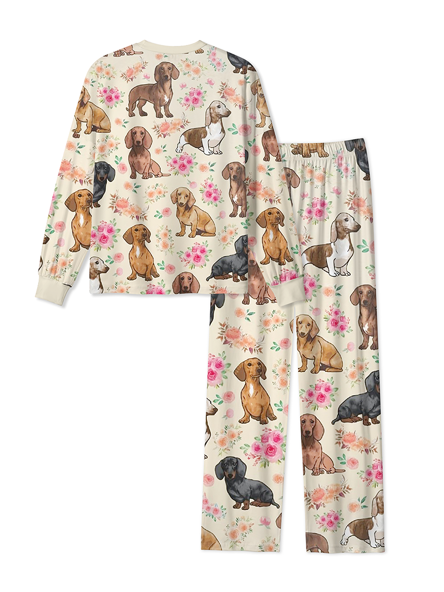 Vintage Dachshund and Pink Floral Mixed Pajamas