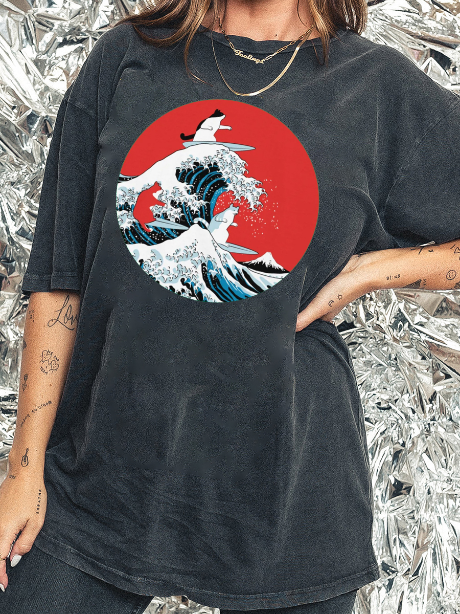 Big Wave Cats Washed T-Shirt